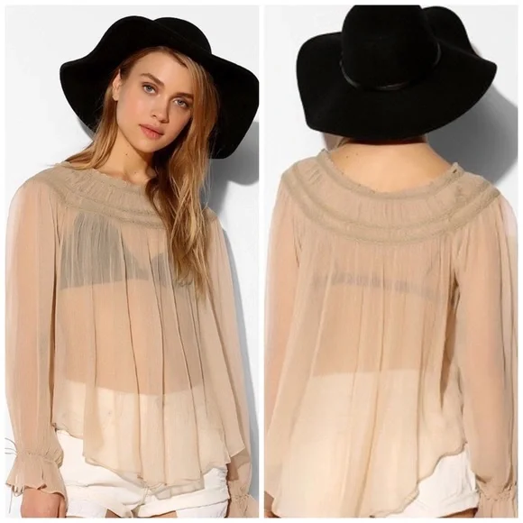 UO / KIMCHI BLUE / SHEER LONG SLEEVE FESTIVAL TOP - Picture 3 of 4